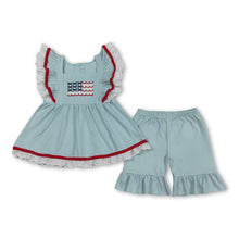 Load image into Gallery viewer, Flag embroidery tunic shorts girls 4th of july outfits