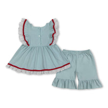 Load image into Gallery viewer, Flag embroidery tunic shorts girls 4th of july outfits