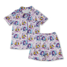 Load image into Gallery viewer, Short sleeves purple bow music women button down pajamas