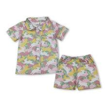 Load image into Gallery viewer, Short sleeves rabbit camo kids girls Easter button down pajamas