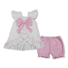 Load image into Gallery viewer, Polka dots cross tunic pink ruffle shorts girls outfits
