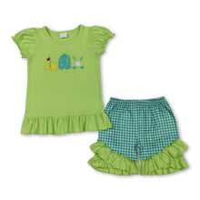 Load image into Gallery viewer, Short sleeves golf ruffle top plaid shorts girls outfits