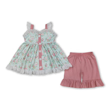 Load image into Gallery viewer, Flutter sleeves floral button tunic ruffle shorts girls outfits