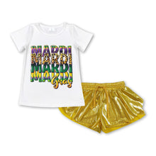 Load image into Gallery viewer, White leopard Mardi Gras top yellow shorts kids girls outfits