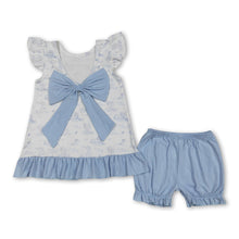 Load image into Gallery viewer, Flutter sleeves light blue dog ruffle bow top shorts girls outfits