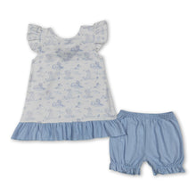 Load image into Gallery viewer, Flutter sleeves light blue dog ruffle bow top shorts girls outfits
