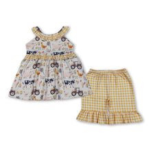 Load image into Gallery viewer, Sleeveless farm ruffle tunic yellow plaid shorts girls outfits