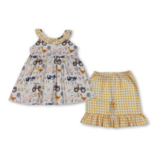 Load image into Gallery viewer, Sleeveless farm ruffle tunic yellow plaid shorts girls outfits