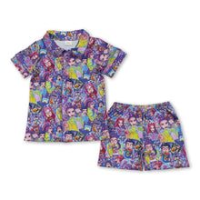 Load image into Gallery viewer, Short sleeves purple hunter music kids girls pajamas set