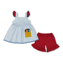 Load image into Gallery viewer, Plaid crayon embroidery tunic shorts girls back to school outfits