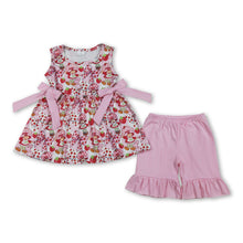 Load image into Gallery viewer, Sleeveless strawberry bow tunic ruffle shorts girls outfits