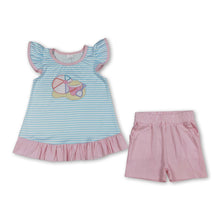 Load image into Gallery viewer, Beach ball sand embroidery top shorts girls summer set