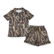 Load image into Gallery viewer, Short sleeves olive camo adult women summer button down pjs