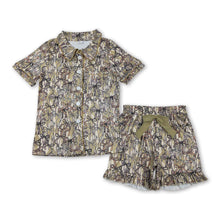 Load image into Gallery viewer, Short sleeves bow camo adult women button down pajamas