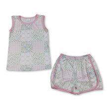 Load image into Gallery viewer, Sleeveless floral bow patchwork top shorts girls outfits