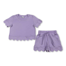 Load image into Gallery viewer, Short sleeves lavender scallop top shorts girls summer outfit