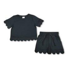 Load image into Gallery viewer, Short sleeves black scallop top shorts girls summer outfit