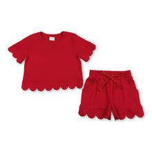 Load image into Gallery viewer, Short sleeves red scallop top shorts girls summer outfit