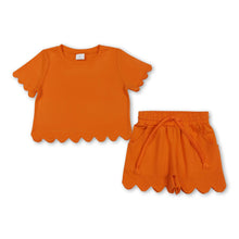 Load image into Gallery viewer, Short sleeves orange scallop top shorts girls summer outfit