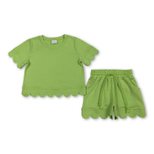 Load image into Gallery viewer, Short sleeves lime green scallop top shorts girls summer outfit