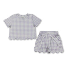 Load image into Gallery viewer, Lavender plaid scallop top shorts girls summer outfit