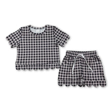 Load image into Gallery viewer, Black plaid scallop top shorts girls summer outfit