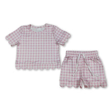 Load image into Gallery viewer, Pink plaid scallop top shorts girls summer outfit
