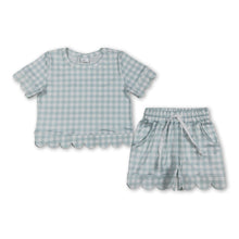 Load image into Gallery viewer, Sky blue plaid scallop top shorts girls summer outfit