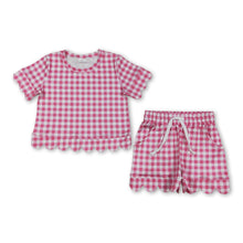 Load image into Gallery viewer, Hot pink plaid scallop top shorts girls summer outfit