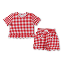 Load image into Gallery viewer, Red plaid scallop top shorts girls summer outfit