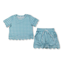 Load image into Gallery viewer, Aqua plaid scallop top shorts girls summer outfit