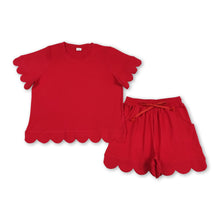 Load image into Gallery viewer, Red scallop top shorts adult women summer outfits