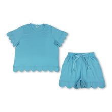 Load image into Gallery viewer, Aqua scallop top shorts adult women summer outfits
