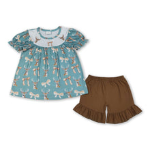 Load image into Gallery viewer, Short sleeves deer bow tunic ruffle shorts girls outfits