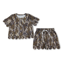 Load image into Gallery viewer, Olive camo scallop top shorts girls summer outfit