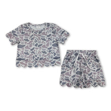 Load image into Gallery viewer, Grey camo scallop top shorts girls summer outfit