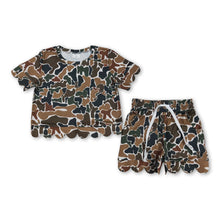 Load image into Gallery viewer, Brown camo scallop top shorts girls summer outfit