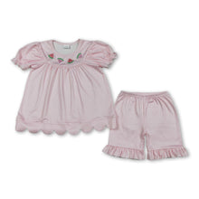 Load image into Gallery viewer, Short sleeves pink stripe watermelon embroidery girls outfits