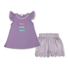 Load image into Gallery viewer, Flutter sleeves fish bow top scallop shorts girls outfits