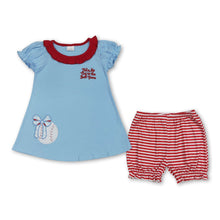 Load image into Gallery viewer, Short sleeves baseball bow tunic stripe shorts girls outfits