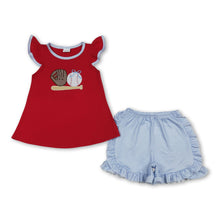 Load image into Gallery viewer, Baseball bow top stripe shorts girls summer outfit