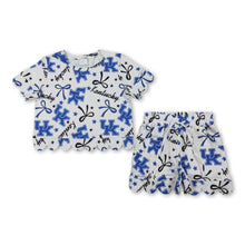 Load image into Gallery viewer, Short sleeves blue U K bow scallop girls team outfits