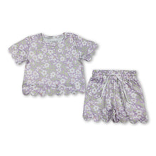 Load image into Gallery viewer, Lavender white floral scallop girls summer clothes