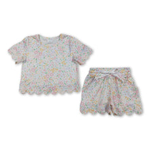 Load image into Gallery viewer, Short sleeves floral scallop kids girls summer outfits