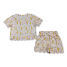 Load image into Gallery viewer, Short sleeves chicken floral scallop kids girls summer outfits