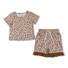 Load image into Gallery viewer, Short sleeves leopard top ruffle shorts girls outfits