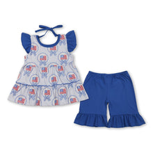 Load image into Gallery viewer, Flutter sleeves bow flag tunic shorts girls 4th of july set