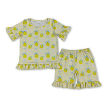 Load image into Gallery viewer, Short sleeves lemon bow ruffle top shorts girls outfits