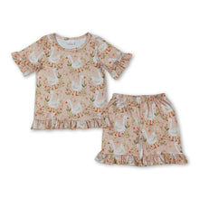Load image into Gallery viewer, Ruffle short sleeves goose top shorts girl soutfits