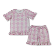 Load image into Gallery viewer, Short sleeves pink stripe bow kids girls summer outfits